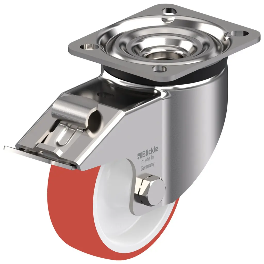 800SS series 100mm stainless steel swivel/brake top plate 100x85mm castor with polyurethane on nylon centre plain bearing wheel 300kg