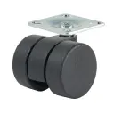 GRX38 Series 2x38mm black twin wheel swivel top plate 38x38mm castor with black nylon wheels 50kg