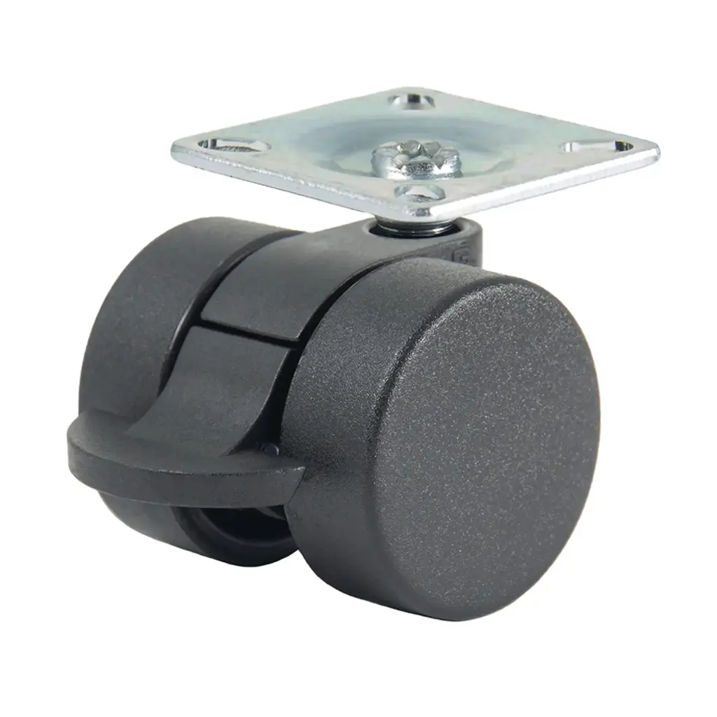GRX38 Series 2x38mm black twin wheel swivel/brake top plate 38x38mm castor with black nylon wheels 50kg