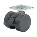 GRX38 Series 2x38mm black twin wheel swivel/brake top plate 38x38mm castor with black nylon wheels 50kg