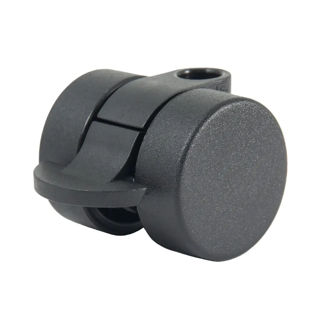 GRX38 Series 2x38mm black twin wheel castor with foot brake, no fitting, black nylon wheels