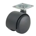 GR5016 Series 2x50mm black twin wheel swivel top plate 38x38mm castor with black nylon wheels 50kg