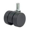 GRX38 Series 2x38mm black twin wheel swivel threaded stem M10x15mm castor with black nylon wheels 60kg