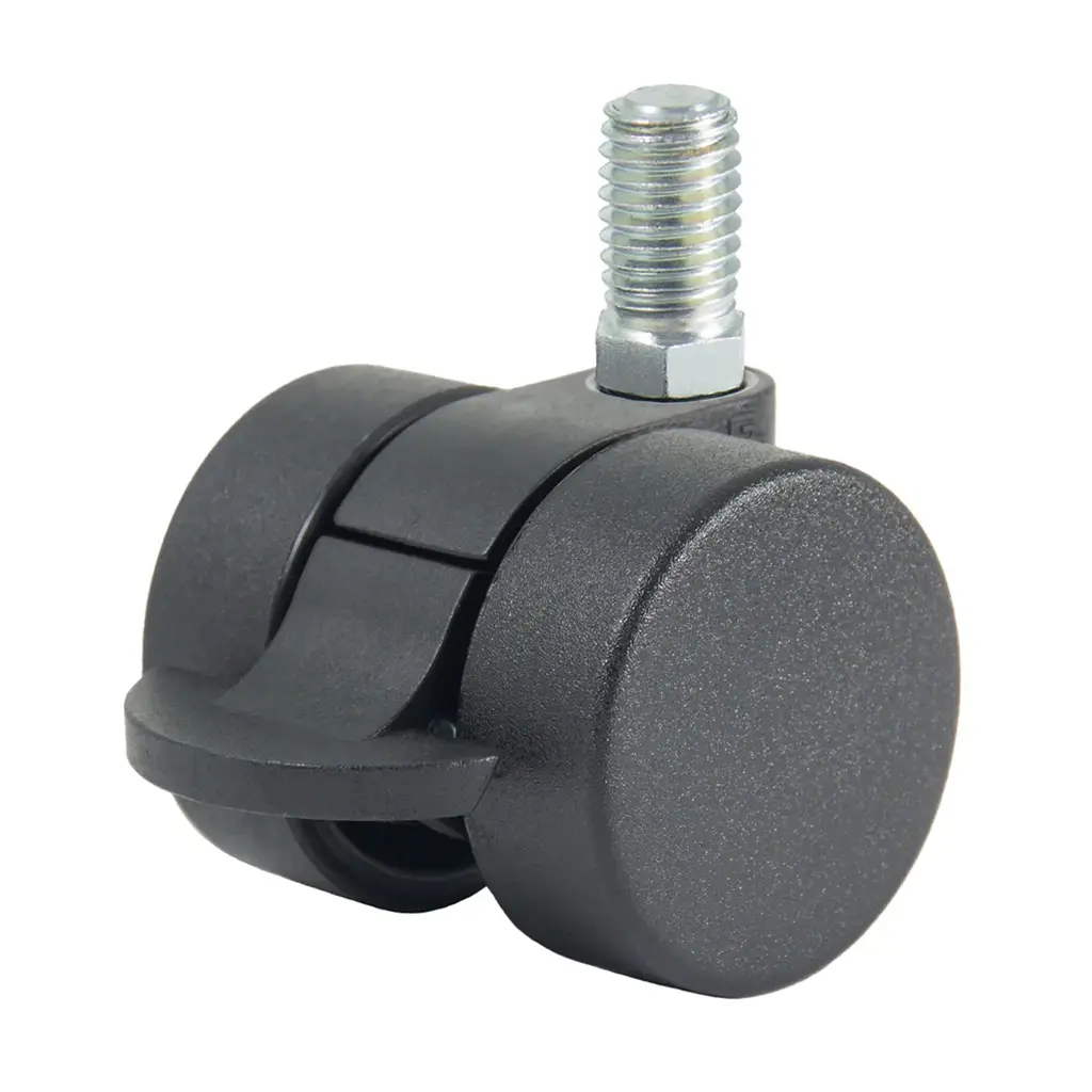 GRX38 Series 2x38mm black twin wheel swivel/brake threaded stem M10x15mm castor with black nylon wheels 60kg