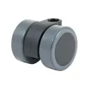 GRX38 Series 2x38mm black twin wheel castor with dark grey polyurethane tread on black nylon centre wheels, no fitting