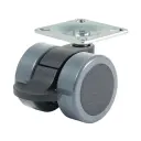 GRX38 Series 2x38mm black twin wheel swivel/brake top plate 38x38mm castor with dark grey polyurethane tread on black nylon centre wheels 50kg