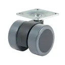 GRX38 Series 2x38mm black twin wheel swivel top plate 38x38mm castor with dark grey polyurethane tread on black nylon centre wheels 50kg