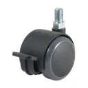 GR5016 Series 2x50mm black twin wheel swivel/brake threaded stem M10x15mm castor with dark grey polyurethane tread on black nylon centre wheels 50kg