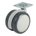 GRX6518 Series 2x65mm light grey twin wheel swivel top plate 38x38mm castor with dark grey polyurethane tread on light grey nylon centre wheels 50kg