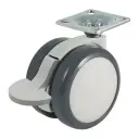 GRX6518 Series 2x65mm light grey twin wheel swivel/brake top plate 38x38mm castor with dark grey polyurethane tread on light grey nylon centre wheels 50kg