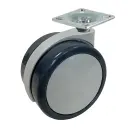 GRX7522 Series 2x75mm light grey twin wheel swivel top plate 42x42mm castor with dark grey polyurethane tread on light grey nylon centre wheels 50kg