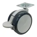 GRX7522 Series 2x75mm light grey twin wheel swivel/brake top plate 42x42mm castor with dark grey polyurethane tread on light grey nylon centre wheels 50kg