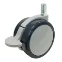 GRX7522 Series 2x75mm light grey twin wheel swivel/brake threaded stem M10x15mm castor with dark grey polyurethane tread on light grey nylon centre wheels 75kg
