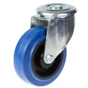 300 series 100mm swivel M12 bolt hole castor with blue elastic rubber on nylon centre roller bearing wheel 150kg