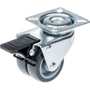 100 series 2x50mm swivel/brake top plate 60x60mm castor with (round profile) grey thermoplastic rubber on polypropylene centre plain bearing wheels 70kg (Round Edge)