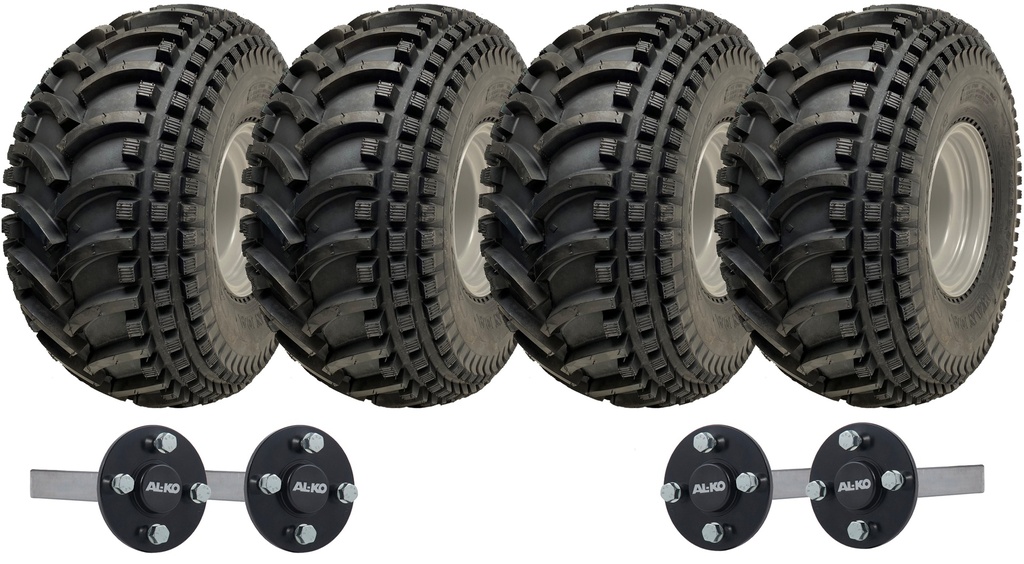 Set of 4 - 22x11.00-8 P308 ATV tyre on 4/100mm Rim & hub & stub axle 4/100 M12 35x35mm(Alko)