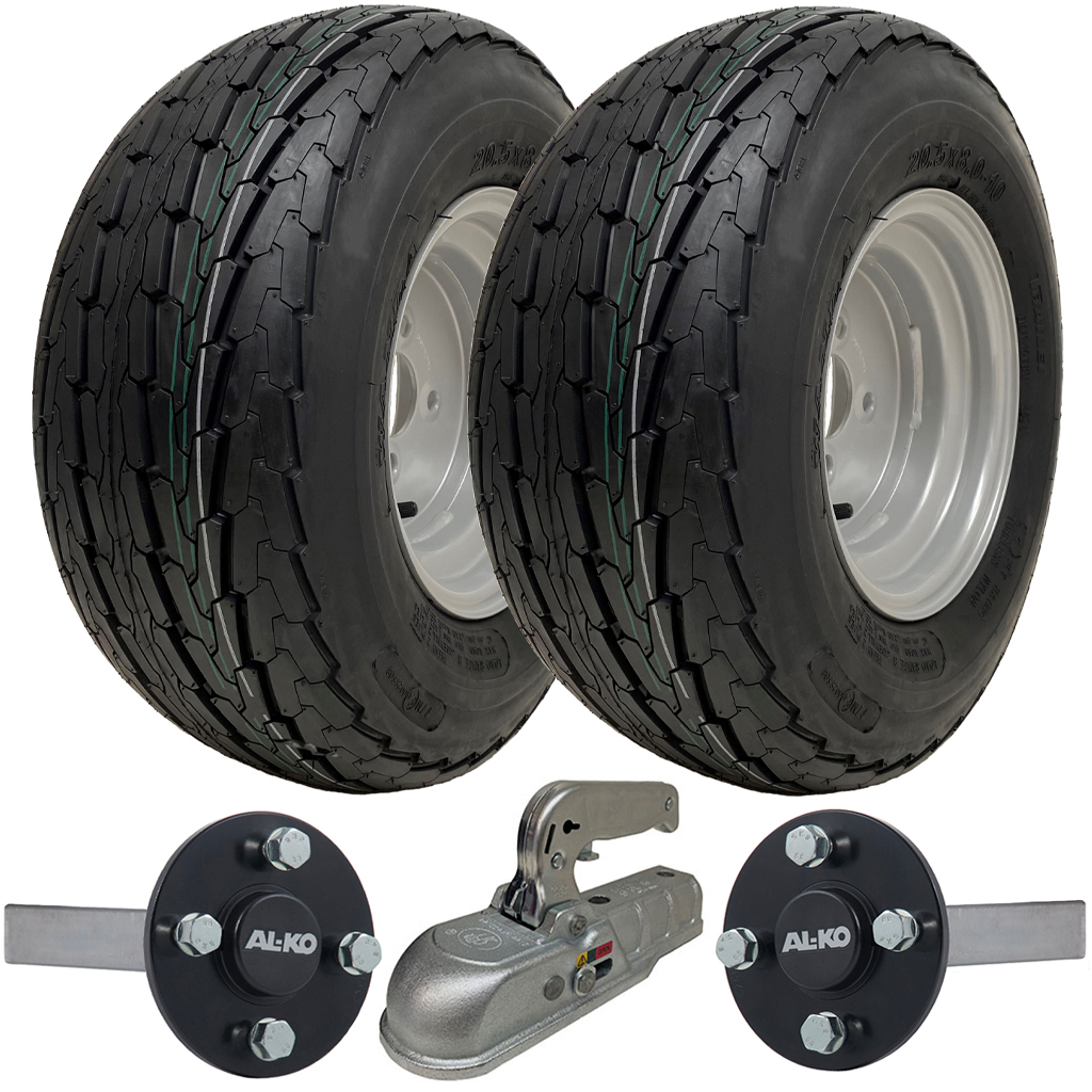 Trailer Kit, 20.5x8.0-10 4pr P815 Trailer tyre, Hub/stub axle 35x35mm(Alko), Cast hitch, 750kg load capacity