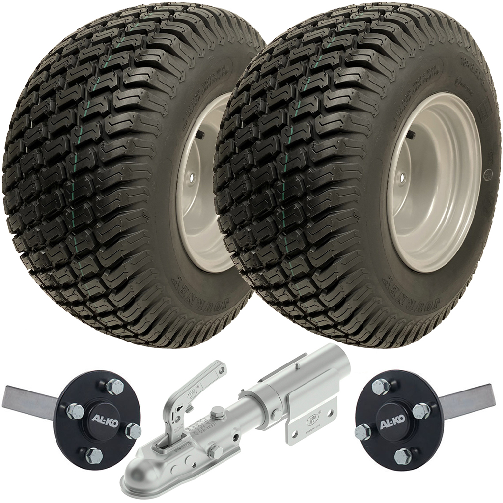 ATV Trailer Kit, 2x(18x8.50-8 4pr P332 Grass tyre, Hub/stub axle 35x35mm Alko) 1x off-road swivel hitch 750kg load capacity