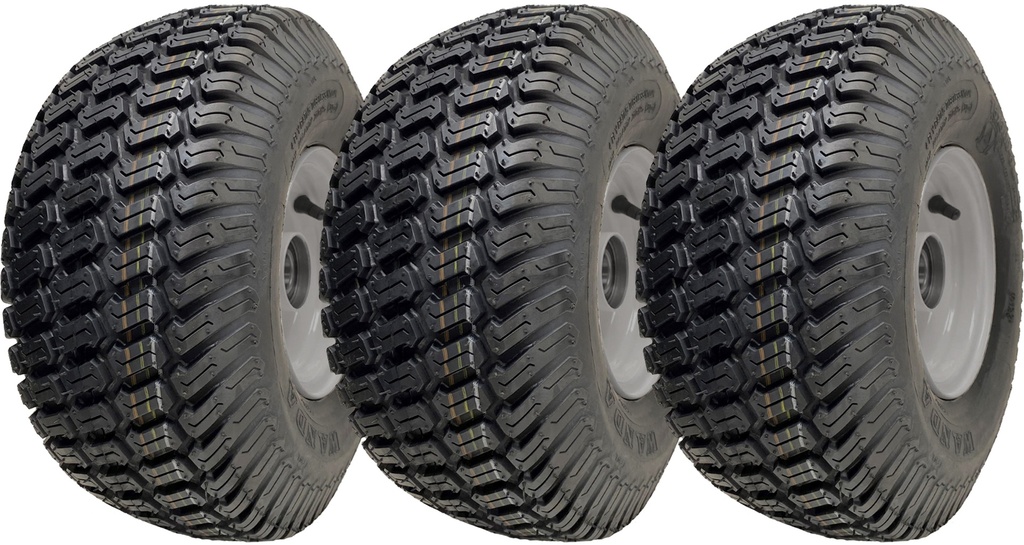 Set of 3 - 15x6.00-6 4pr Journey P332 grass tyre E-marked on steel rim 20mm ball bearing 65mm hub length