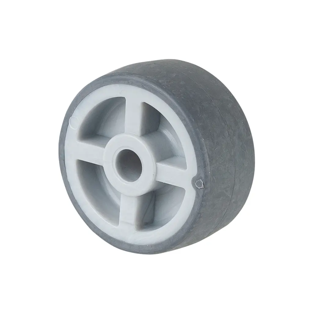 A80.030 Wheel series 30mm grey thermoplastic rubber on polypropylene centre 5mm bore hub length 15mm plain bearing 35kg