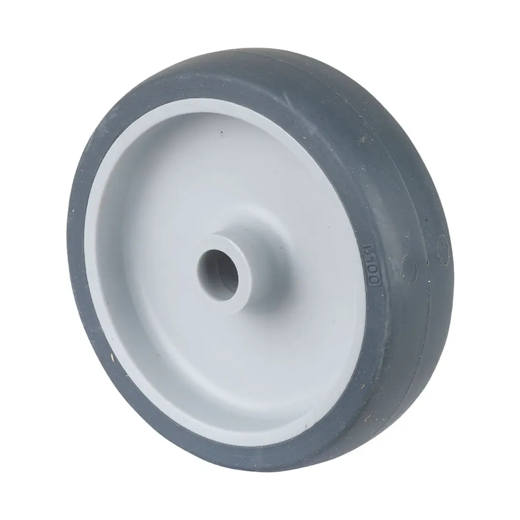 A80.102 Wheel series 100mm grey thermoplastic rubber on polypropylene centre 12mm bore hub length 32mm plain bearing 60kg