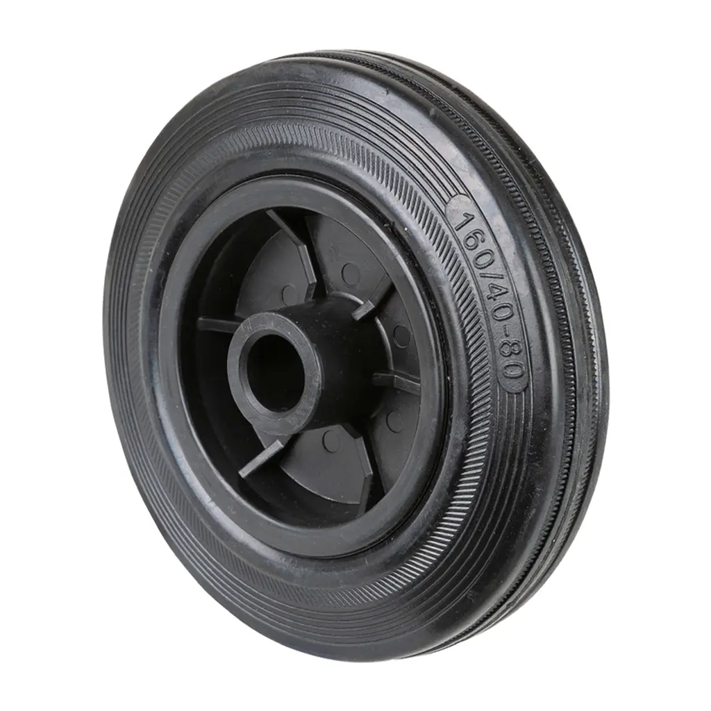 B40.160 Wheel series 160mm black rubber on polypropylene centre 20mm bore hub length 60mm plain bearing 135kg