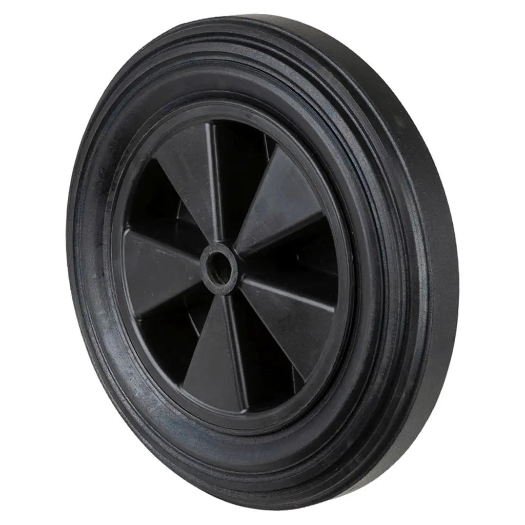B40.403 Wheel series 400mm black rubber on polypropylene centre 25mm bore hub length 76mm plain bearing 200kg
