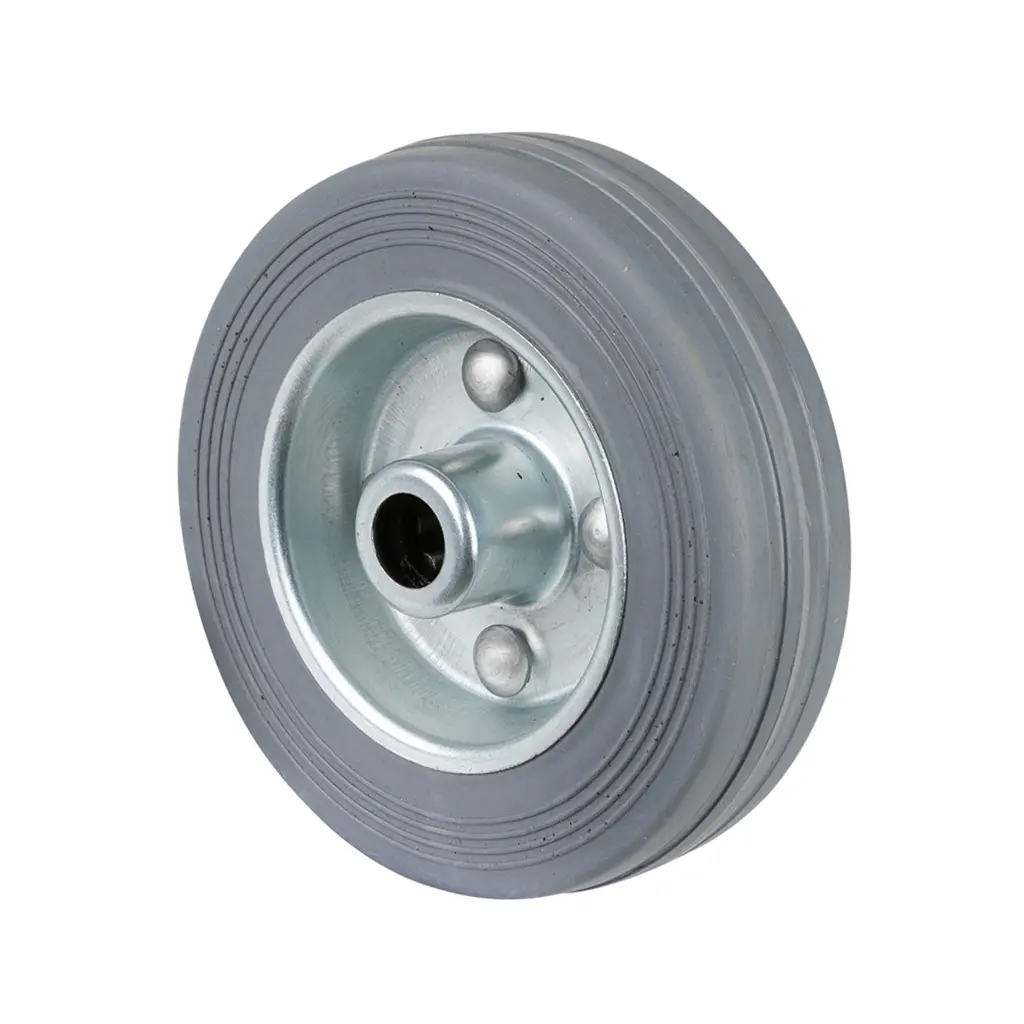 B56.100 Wheel series 100mm grey rubber on zinc plated steel centre 12mm bore hub length 40mm roller bearing 70kg
