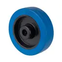 B61.125 Wheel series 125mm blue elastic rubber on polypropylene centre 15mm bore hub length 50mm roller bearing 200kg