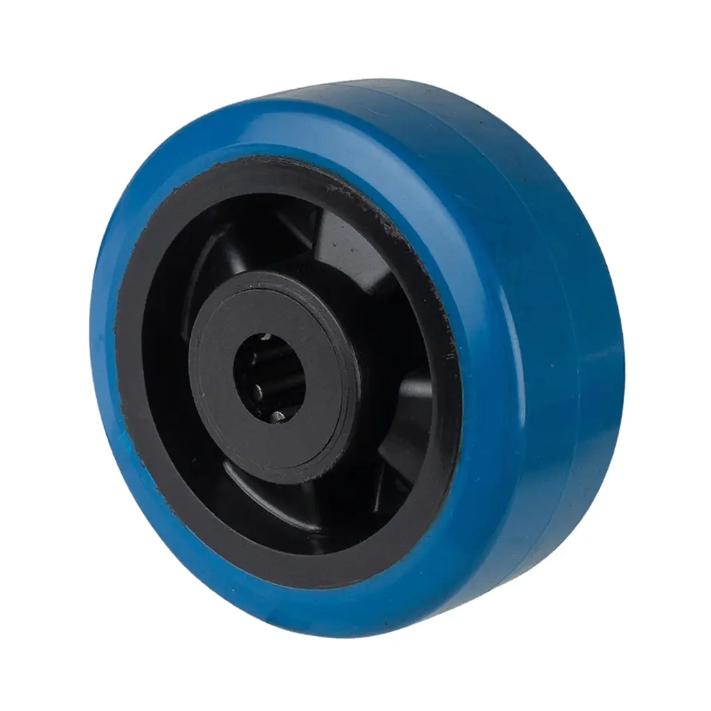 B61.126 Wheel series 125mm blue elastic rubber on polypropylene centre 20mm bore hub length 58mm roller bearing 300kg