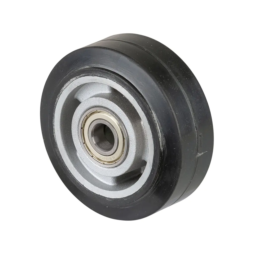 B80.100 Wheel series 100mm black elastic rubber on aluminium centre 15mm bore hub length 40mm ball bearings 150kg