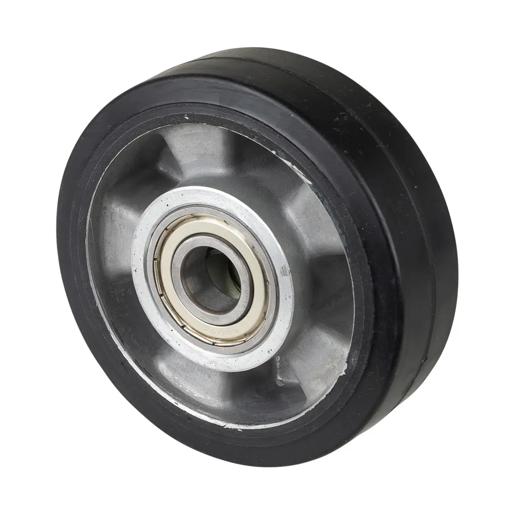 B80.126 Wheel series 125mm black elastic rubber on aluminium centre 20mm bore hub length 45mm ball bearings 200kg