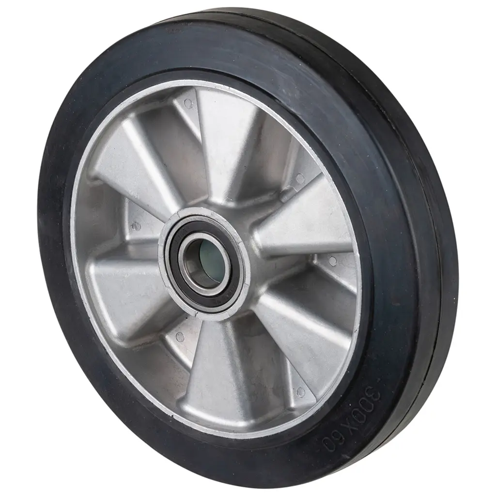 B80.300 Wheel series 300mm black elastic rubber on aluminium centre 30mm bore hub length 75mm ball bearings 700kg