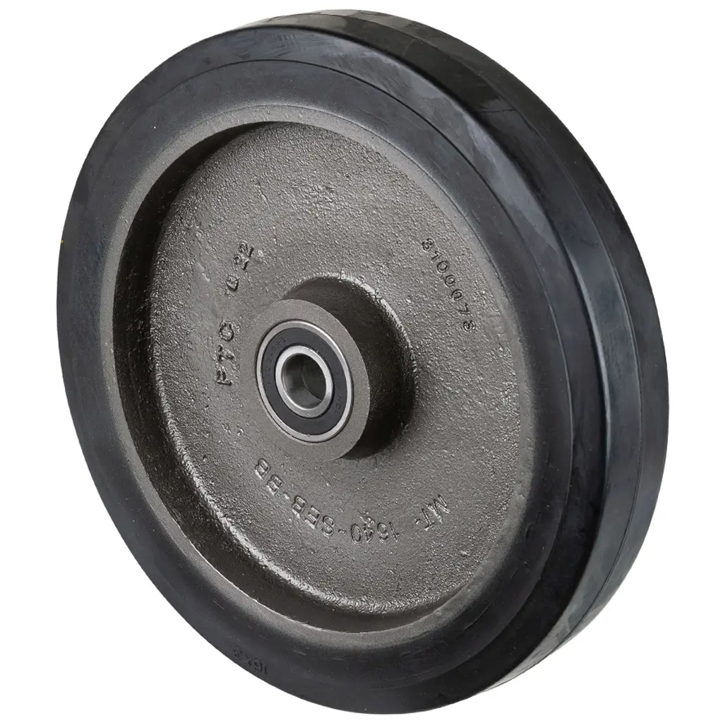 B81.400 Wheel series 400mm black elastic rubber on cast iron centre 30mm bore hub length 82mm ball bearings 1200kg