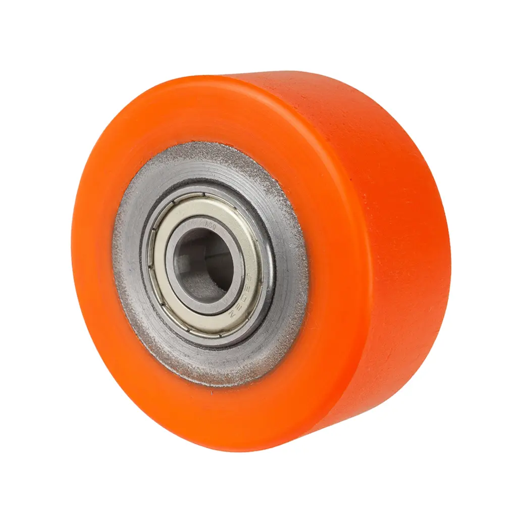 C10.081 Wheel series 80mm brown Prothane® polyurethane on cast iron centre 15mm bore hub length 36mm ball bearing 250kg