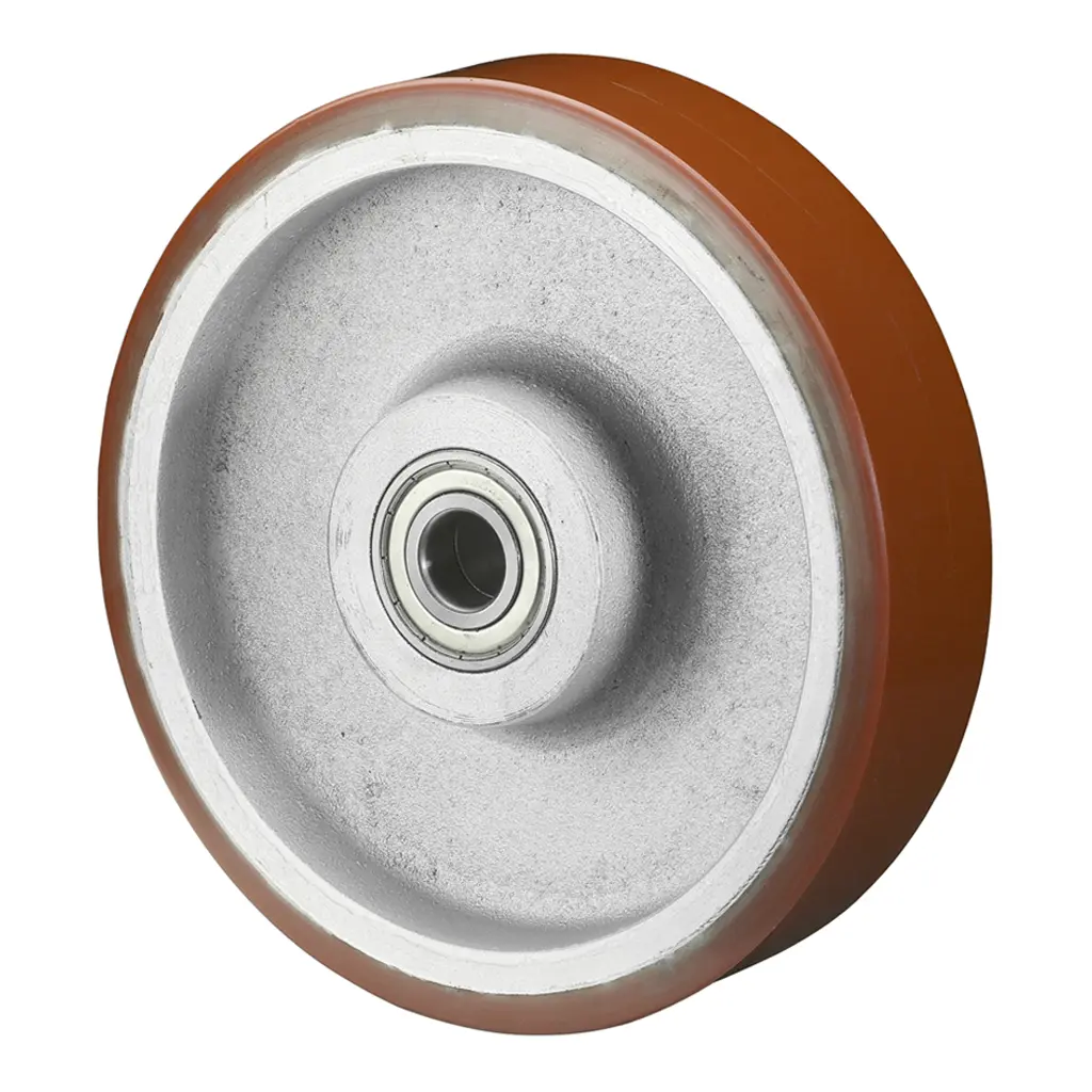 C10.201 Wheel series 200mm brown Prothane® polyurethane on cast iron centre 25mm bore hub length 60mm ball bearing 1000kg