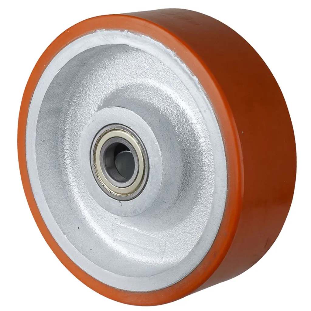C10.307 Wheel series 300mm brown Prothane® polyurethane on cast iron centre 40mm bore hub length 100mm ball bearing 2800kg