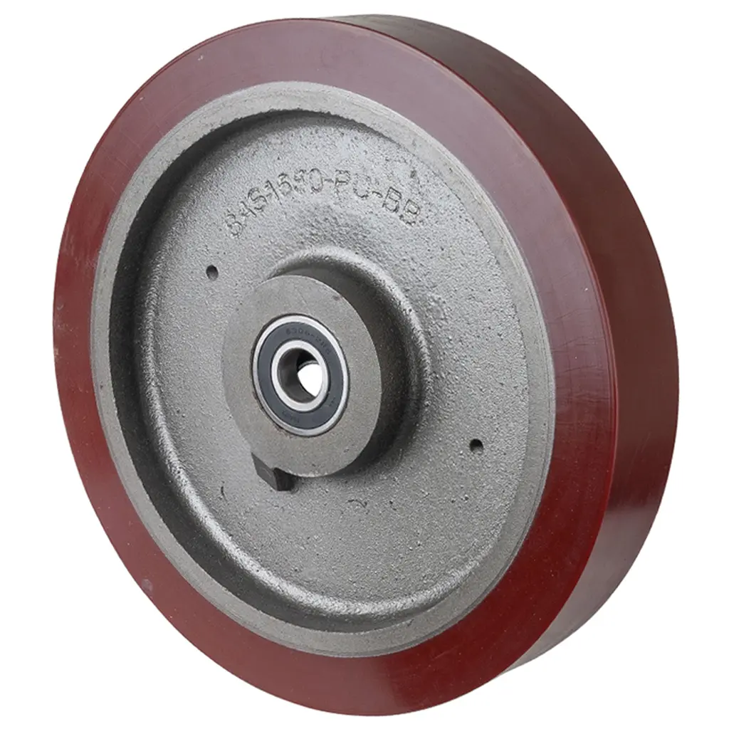 C10.405 Wheel series 400mm brown Prothane® polyurethane on cast iron centre 30mm bore hub length 82mm ball bearing 2500kg