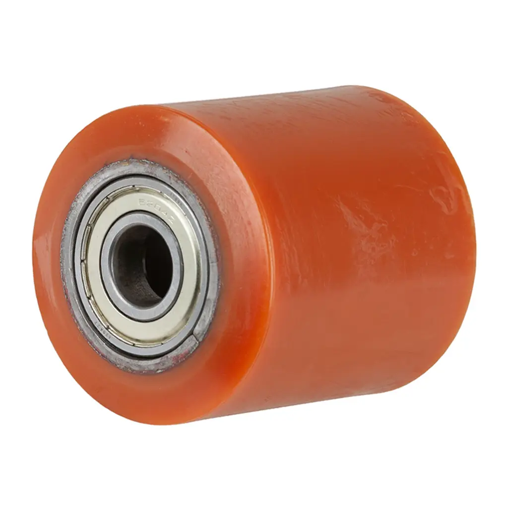 C40.82.20H Wheel series Pallet truck roller 82x90mm brown polyurethane on steel centre 20mm bore, width over ball bearings 90mm, 900kg