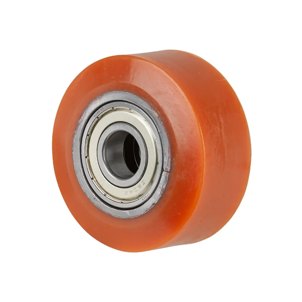 C40.85.20 Wheel series Pallet truck roller 85x40mm brown polyurethane on steel centre 20mm bore, width over ball bearings 40mm, 400kg