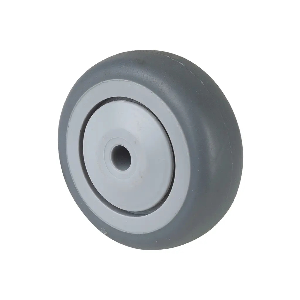 A85.051 Wheel series 50mm grey thermoplastic rubber on polypropylene centre 6mm bore hub length 22mm single ball bearing 50kg