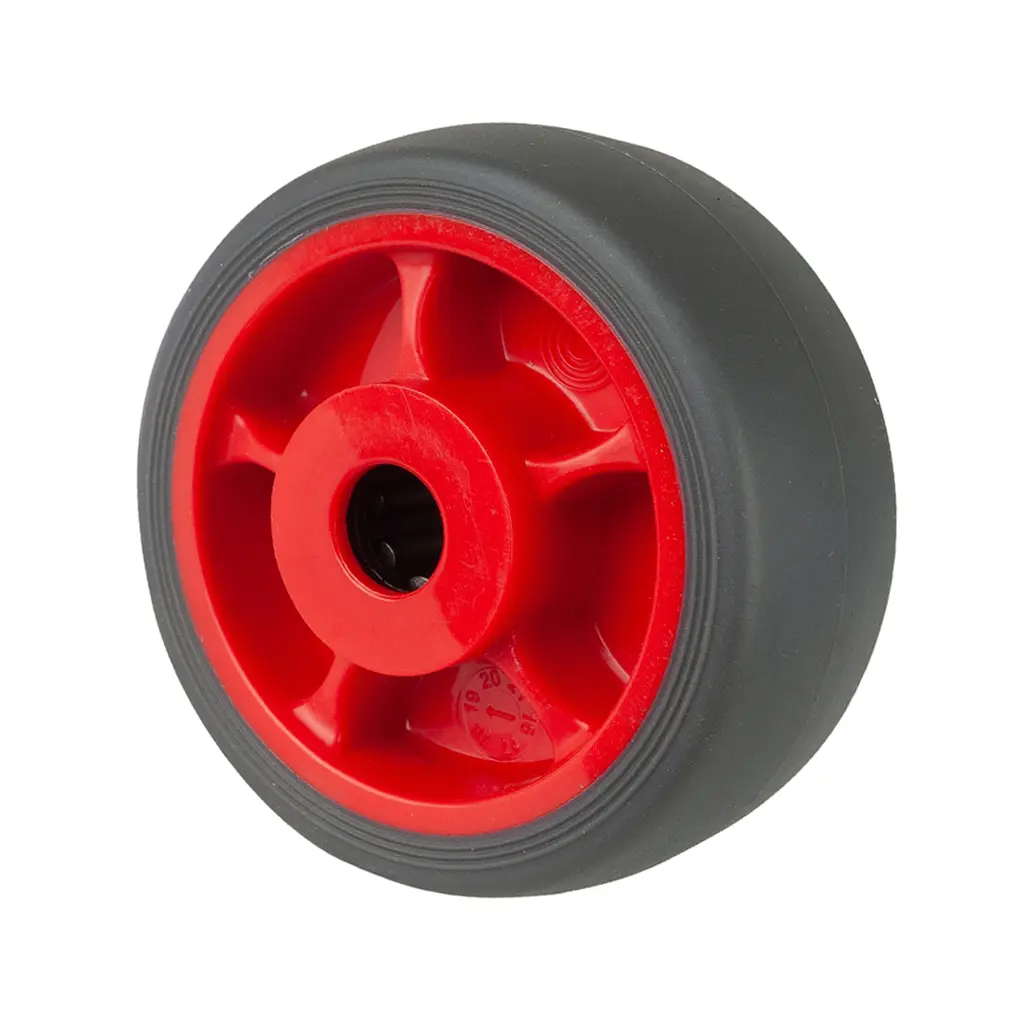B44.081.F003 Wheel series 80mm grey thermoplastic rubber on polypropylene centre 12mm bore hub length 40mm roller bearing 100kg