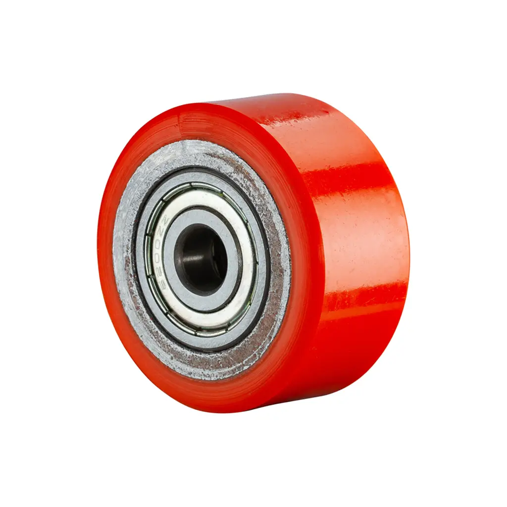 C10.050 Wheel series 50mm red polyurethane on steel centre 10mm bore hub length 25mm ball bearings 120kg