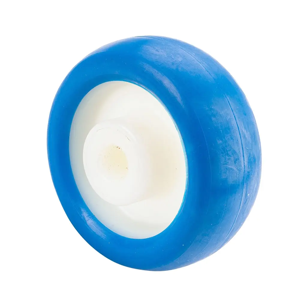 B32.081 Wheel series 80mm blue soft polyurethane on nylon centre 12mm bore hub length 40mm plain bearing 70kg