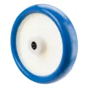 B36.201 Wheel series 200mm blue soft polyurethane on nylon centre 20mm bore hub length 60mm roller bearing 300kg