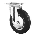 L400.B55.201 200mm swivel top plate 135x110mm castor with black rubber on pressed steel centre and thread guards roller bearing wheel 205kg