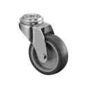 A301.A80.075 75mm swivel bolt hole 10mm castor with grey thermoplastic rubber on polypropylene centre plain bearing wheel 75kg