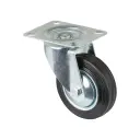 L400.B55.081 80mm swivel top plate 104x80mm castor with black rubber on pressed steel centre and thread guards roller bearing wheel 50kg