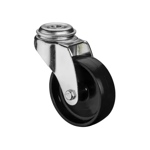 A301.A90.075 75mm swivel bolt hole 10mm castor with black polypropylene plain bearing wheel 50kg