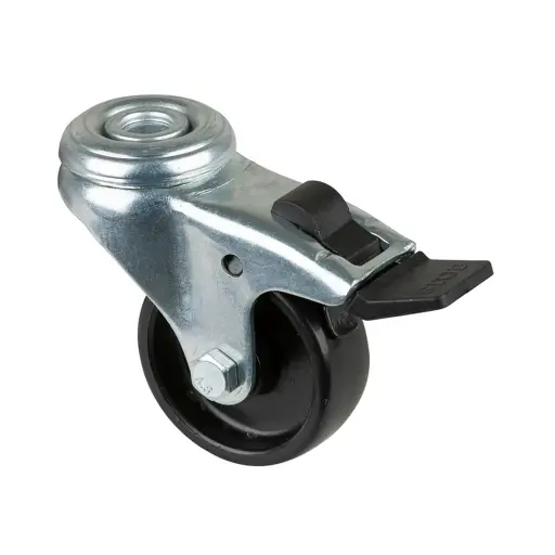A321.A90.050 50mm swivel/brake bolt hole 10mm castor with black polypropylene plain bearing wheel 50kg